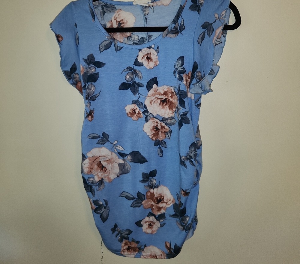 Comfortable Maternity Floral Women's Blouse in Blue